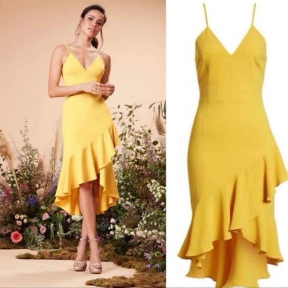 Dress the Population Yellow Ruffle Dress